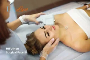 Woman having Hi-Fu to reduce wrinkles Lower Sydenham.