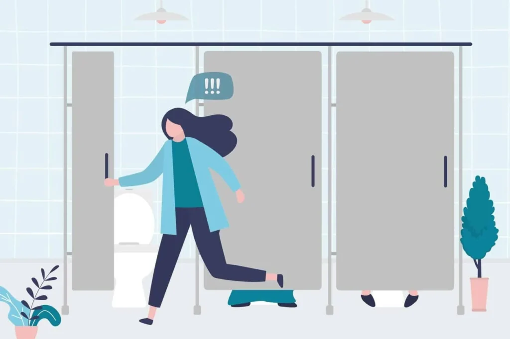 graphic of Urine incontinence Lower Sydenham woman running to the toilet.