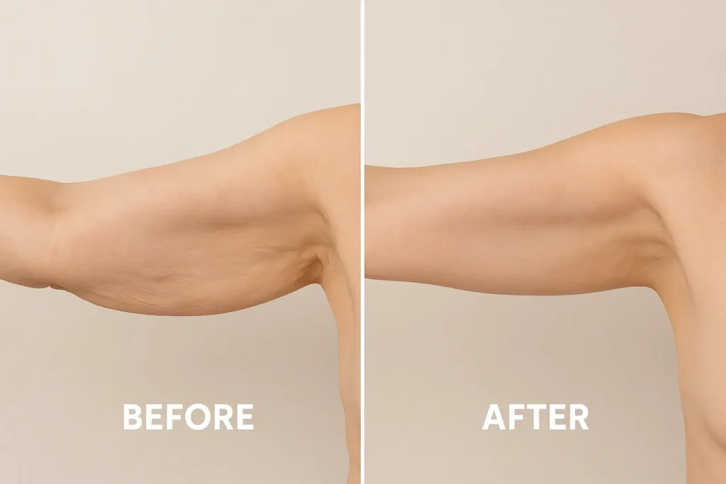 Picture of LA LIPO Lower Sydenham before and after results of skin tightening treatment on the upper arms.